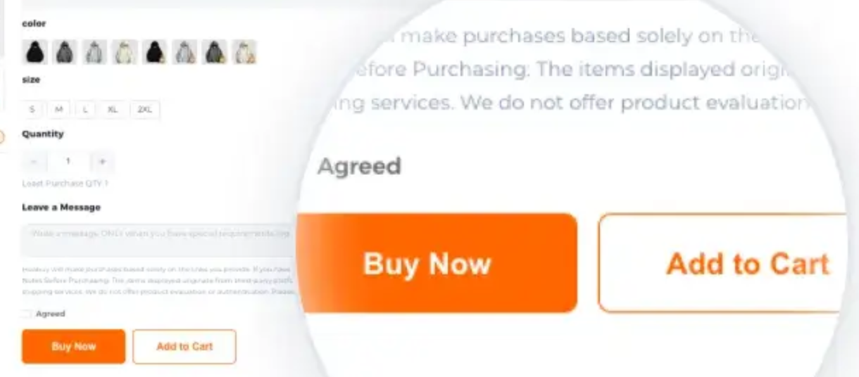 Official Hoobuy product option selection with Add to Cart and Buy Now controls